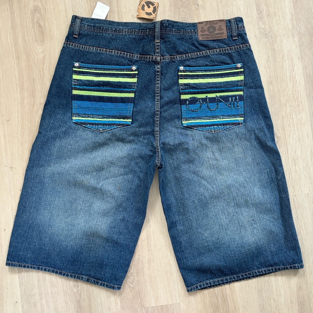 G-Unit Mens‎ Baggy Denim Shorts Blue Size 40 NWT Y2K Hip Hop Striped Back Pocket